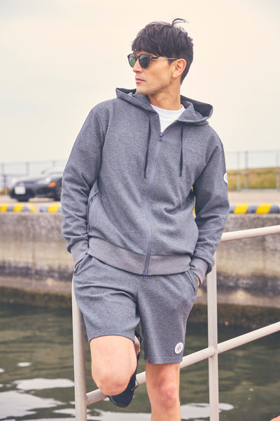 BUMPY LIGHT HOODIE|凹凸編み地・ジッパーポケット付・セットアップ対応|ドライブ・冷え対策・ユニセックス ...